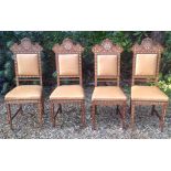 A SET OF FOUR ITALIAN, TUSCAN DINING CHAIRS Of Moorish influence, with bone inlays and leather