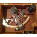 AN EARLY 20TH CENTURY HEZZANITH SEXTANT Contained in original mahogany military box