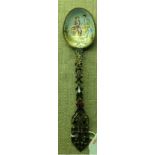 AN 18TH CENTURY FRENCH GILT SPOON With champlevé decoration to the handle and hand painted enamel