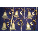 A SET OF SIX PERIOD SINGLE BRANCH WALL SCONCES Complete with later frosted glass shades (