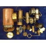 MILITARY INTEREST Galvanometer, Circa 1900, World War I brass shells, lamps (miner lamps), shipwreck