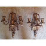 A PAIR OF REGENCY STYLE GILT GESSO THREE BRANCH WALL SCONCES. (40cm) Condition: some losses