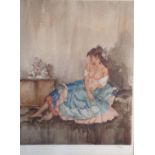 SIR WILLIAM RUSSELL FLINT, R.A., A 20TH CENTURY COLOURED PRINT Titled 'Cecilia Contemplating