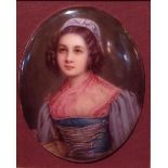 A 19TH CENTURY BERLIN OVAL PORCELAIN PORTRAIT PLAQUE  Finely painted with an image of a young girl