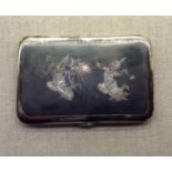 A SIAMESE SILVER CIGARETTE CASE Decorated with engraved figures and contained in original velvet