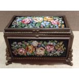 A 19TH CENTURY ITALIAN BRONZE MICRO-MOSAIC CASKET Having ormolu mounts and five decorative floral