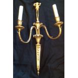 FIVE GILT BRONZE NEOCLASSICAL DESIGN TWO BRANCH WALL SCONCES Decorated with Prince of Wales feathers