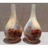 HARRY STINTON, A PAIR OF 19TH CENTURY WORCESTER PORCELAIN VASES Painted with cattle, signed.  (