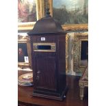 A MAHOGANY TABLE TOP POSTBOX  With caddy top, having brass fittings and bearing label for Farrow &