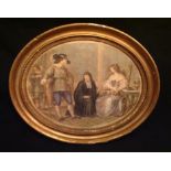 BARTOLOZZI, R.A., AN 18TH CENTURY HAND COLOURED OVAL ENGRAVING  Cipriani, R.A., gilt framed.  (