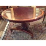 AN EARLY VICTORIAN MAHOGANY CIRCULAR BREAKFAST TABLE With satinwood crossbanding and raised on a