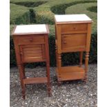 A 19TH CENTURY FRENCH FRUITWOOD BEDSIDE CABINET  With marble insert top above a single drawer and