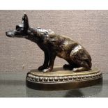 A 19TH CENTURY FRENCH BRONZE ALSATIAN DOG Seated on a decorative plinth.  (approx 18cm x 12cm)