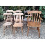 SIX VARIOUS 19TH CENTURY AND LATER COUNTRY CHAIRS To include stick backs, lathe backs and five