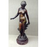 AUGUSTE MOREAU, FRENCH, 1834 - 1917 A bronze figure of a classical maiden with a dragonfly at her