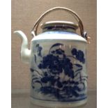 A 19TH CENTURY CHINESE EXPORT PORCELAIN TEA KETTLE With wire handles and hand painted underglaze