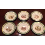 MINTON A set of six hand painted cabinet plates, decorated with turquoise and gold borders on