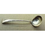 A VICTORIAN HALLMARKED SILVER, LONDON, 1858, LADLE.  (approx 26½cm)