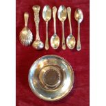 A VICTORIAN SILVER CADDY SPOON London, 1896, along with a silver sauce ladle, London, 1901, five