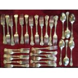 A SET OF SIX VICTORIAN HALLMARKED SILVER FORKS G.A., London, 1857, along with another set of six