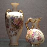 TWO LATE 19TH CENTURY ROYAL WORCESTER PORCELAIN ITEMS To include a jug with a gilded handle and