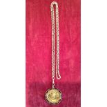 AN AMERICAN 1904 GOLD $20 PIECE Mounted in gold and hung on a 9ct gold belcher chain. (l 80cm)