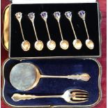 A 20TH CENTURY SET OF SIX STERLING SILVER ENAMELLED TEASPOONS Including India, Madras, Calcutta,