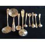 A COLLECTION OF GEORGIAN HALLMARKED SILVER AND LATER LADLES Including a pierced sugar sifting ladle,