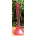 A LARGE VICTORIAN CRANBERRY GLASS VASE Moulded with bark decoration. (h 80cm) Condition: good