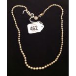 A SINGLE GRADUATED ROW NATURAL PEARL NECKLACE  With rose cut diamond clasp. (1255)