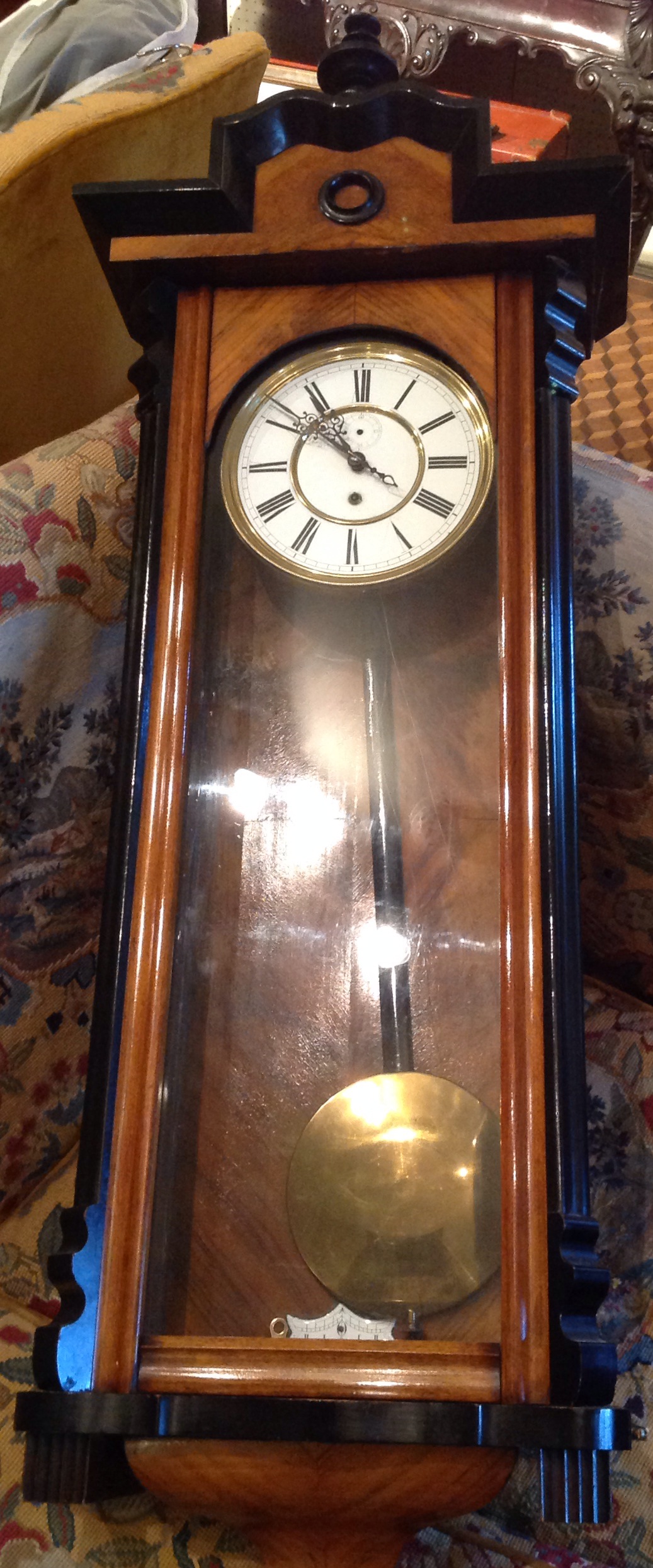 A LATE 19TH CENTURY MAHOGANY AND EBONIZED VIENNA REGULATOR CLOCK. Condition: good