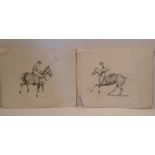 EDDIE KENNEDY, A PAIR OF 20TH CENTURY PENCIL SKETCHES  Horses and riders playing polo, signed