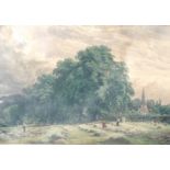 CHARLES DAVIDSON, R.W.S., A 19TH CENTURY WATERCOLOUR Titled 'The Hay Fields', landscape of a