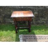 A WILLIAM & MARY STYLE OAK SIDE TABLE WITH SINGLE DRAWER Fitted with engraved brass handles and