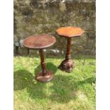 TWO EARLY 20TH CENTURY CONTINENTAL OAK OCCASIONAL TABLES Each with turned columns and platform