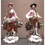 A PAIR OF 18TH CENTURY DERBY PORCELAIN FIGURES Of a farming couple in period country dress, the lady