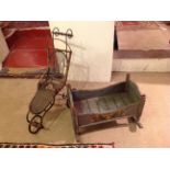 A PAINTED AND DECORATED VICTORIAN STYLE DOLLS' COT Along with a Victorian style child's pram with