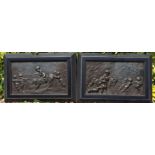 CLODION, A PAIR OF 19TH CENTURY FRENCH BRONZED METAL PLAQUES Cast with putti at play riding a dog