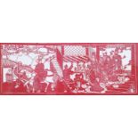 A 20TH CENTURY CHINESE RED PAPER CUTTING PICTURE A scene from Chinese mythology, a dignitary on