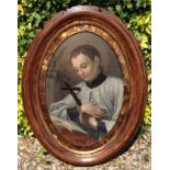 A 19TH CENTURY CONTINENTAL OIL ON CANVAS Portrait of St. Louis clutching a crucifix wearing a