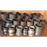 A COLLECTION OF 19TH CENTURY AND LATER PEWTER TANKARDS To include five quart tankards (three with