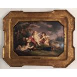 FOLLOWER OF JEAN HONORE FRAGONARD, OIL ON PANEL Wine drinking, feasting cherubs, in a lightly carved