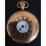 AN EARLY 20TH CENTURY HALF HUNTER HALLMARKED 9CT GOLD POCKET WATCH The enamel dial having Roman