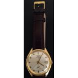 A RARE, CLASSIC GENTLEMEN'S LONGINES 18CT GOLD AUTOMATIC WRIST WATCH Ultra-Chron model, on leather