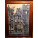 DELFT, A 20TH CENTURY DUTCH TILED PICTURE  Painted with a blue and white street scene and set in a