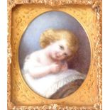 AN EARLY 19TH CENTURY OVAL PORTRAIT MINIATURE Of Miss Isabella Price, held in a yellow metal frame