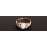 A 14CT GOLD, OPAL AND DIAMOND SET RING Marked '585' (size Q). (5401/BG1125703/1)