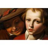 FOLLOWER OF ABRAHAM BLOEMAERT, DUTCH, 1564 - 1651, OIL ON CANVAS 'Two Boys Singing', inscribed '