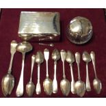 A COLLECTION OF GEORGIAN SILVER SPOONS To include nine teaspoons, a ladle and tablespoons,