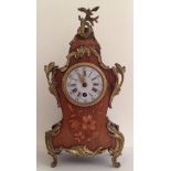 A 19TH CENTURY FRENCH WALNUT AND FLORAL MARQUETRY INLAID MANTEL CLOCK With gilt bronze mounts and